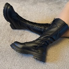 Krush Black lace up gothic block heel Boots Size 8 EU 41 US new 