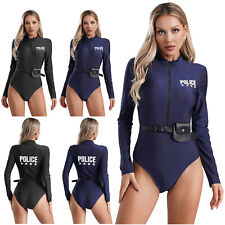 UK Women's Cop Costume Policewoman Role Play Halloween Fancy Bodysuit Jumpsuit