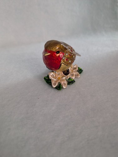 Enamelled robin trinket box - enamelled,