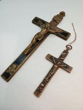 Two Antique WW1 Era Brass and Ebony Pectoral Crosses Momento Mori & Last Rites 