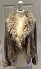 Etro Milano Womans Camel Cardigan With Fur Collar Size 44