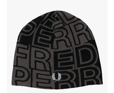 BNWT Fred Perry Monogram Embroidered Laurel Beanie Hat Mens One Size Gun Metal