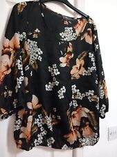 b46 ladies top black multi size 16 bhs sheer elasticated hem  good cond 3/4