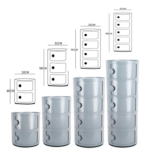 Plastic 5 drawer - plastic, round