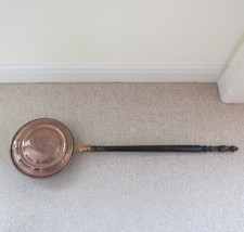 Antique Copper Bed Warming Pan  42”Tall Solid wood Handle, pans 12"