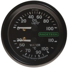 Racetech 100 PSI Pressure/110 Deg C Temperature Dual Gauge 9Ft Capillary Backlit