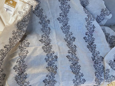 Sanderson LINEN coral pattern fabric ivory linen Black sparkle embroidery sequin