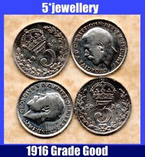 real silver 3d Three Pence coins George 5th threepence 1911- 1922 Grade G to UNC