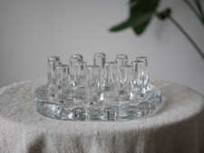 Vintage 1970s German Pressed Glass Teapot Warmer, Clear Glass Candle Stand