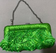 VOLUM LIME GREEN FLORAL CLUTCH PURSE WITH SILVER CHAIN STRAP