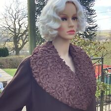 1950s Ladies Couture Lauriewhite  Coat With Curly Lambs Wool Collar Brown 