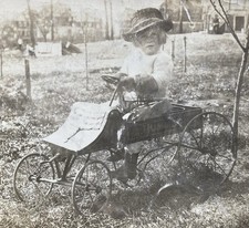 Antique Pedal Car Hummer & Cute Boy Named Howie Antique Photo Poor Condition