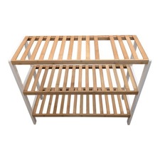 3-Tier Bamboo Shoe Rack Organiser White Natural Frame 66.3x24.2x55cm
