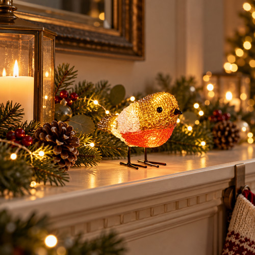 Light christmas robin - light,