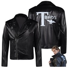 Grease Danny T-birds Coat Cosplay Costume Halloween Danny black Zip Up Jacket 