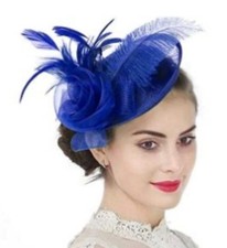 womens blue Retro Elegant Flower Hair Fascinator Hat Feather headband