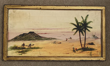 Antique framed orientalist Arab Nomad Camel Egyptian desert signed painting