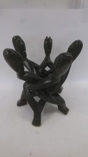 Hand-Carved African Unity Sculpture 5 Interlinked Unity Figures Ebony Wood Art 