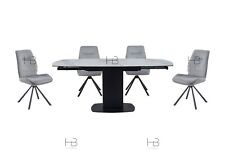 Olivia Swivel Motion Extending Dining Table -Ceramic Marble Top - Velvet Chairs