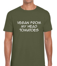 VEGAN FROM MY HEAD MENS T SHIRT TEE FUNNY VEGETARIAN JOKE QUOTE DESIGN COOL TOP