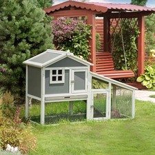 Wooden Rabbit Hutch 2 Tier, Guinea Pig Cage w/ Sunlight Roof & Tray, Grey