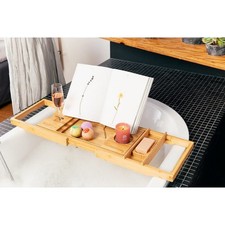 Wooden Bamboo Bath Caddy Tray Bathtub Board Bath Shelf Wine Tablet Holder Rack