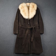 Vintage Faux SHEARLING Coat Womens L Large Real Leather Afghan Penny Lane Long