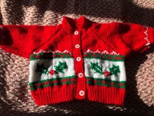 Hand knitted child’s Christmas cardigan traditional vintage handmade age 1-2