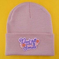 DON'T TELL ME TO SMILE Pink Slouch Patch Beanie sassy rude Alt grl Ladies Hat Ca