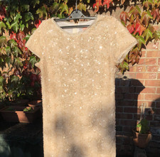 Jigsaw Junior Allover Sequin Dress 10~11yr Oyster Pure Silk Trim Lined Unworn