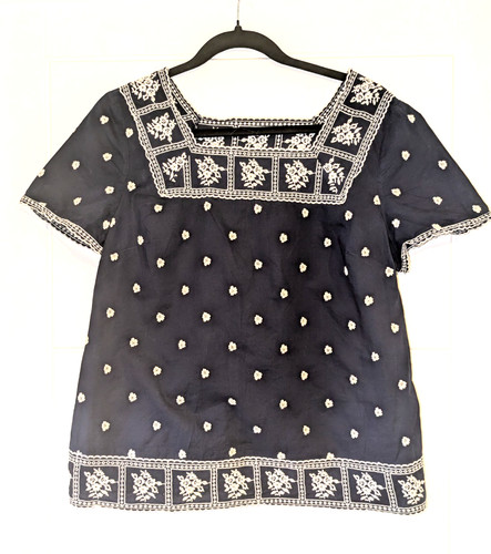 Navy embroidered square necked - navy,