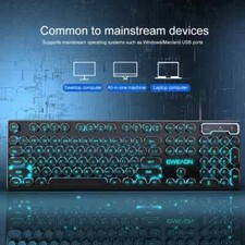 Gaming Keyboard 104 Keys Wired Retro Punk Typewriter Rainbow Laptop Computer PC