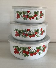 3 Vintage Strawberry Enamel
