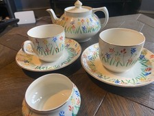Crown Ducal vintage small handpainted teapot and cups