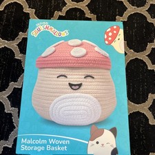Squishmallows Malcolm Mushroom Woven Storage Basket With Lid 21.5cm Official