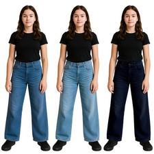 Kids Girls Relaxed Baggy Palazzo Jeans For Teens Flare Stretchy Denim Jeans