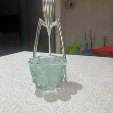 Ecoglass Recycled Art Glass Bowl Votive Teal White Made in Spain Flower Shape