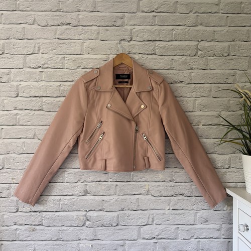 Baby pink faux leather biker - faux,
