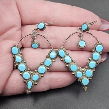 Vintage Silver Turquoise V Shaped Drop Earrings 6.5g
