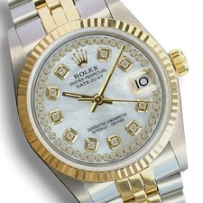 Rolex Ladies Datejust 68273 Mid-Size 18KY Steel White MOP Watch w/Original Cert
