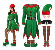 Women's Elf Cosplay Costume Full Set Christmas Party Adults Xmas Santas Outfit K