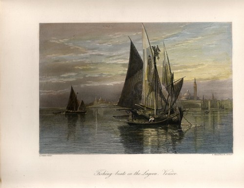 Antique print fishing boats - print, on