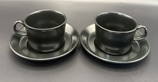 Wedgwood Satin Black Etruria & Barlaston x2 Cups 2 Saucers Vintage MCM