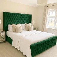 Ottoman Bed Winged Plush Velvet New York Divan Storage Double & King Size Bed