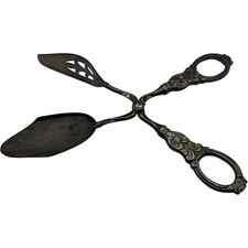Vintage Sterling Handle Scissor Tongs Ornate Serving Utensil Cake Sandwich Food