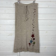 RENE DERHY Skirt Size UK 14 16 Beige Wool Blend Knitted Maxi Appliqué Tassels
