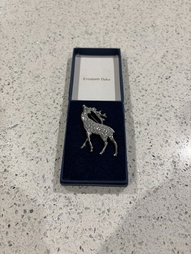 Silver tone stag brooch - stag,