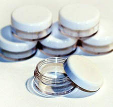 Clear Round Travel Sample Pots Jars Pieces Containers 5ml 5g & White Lids jdw