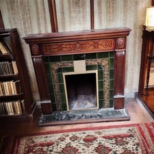 Vintage Victorian/Edwardian Fireplace Mantel with Decorative Tiles