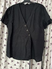 Ladies Sz 16 Black Side Tie Top From TU, Unusual Diagonal Buttons